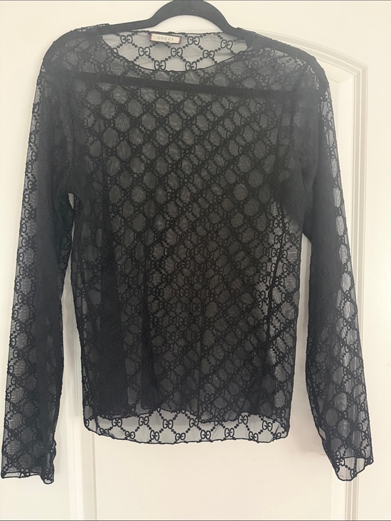 Gucci Tops - Gucci Black Sheer Lace Long Sleeve Top